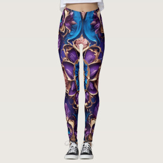 "Legância Azure: Leggings Florais Azuis Luxuosas"