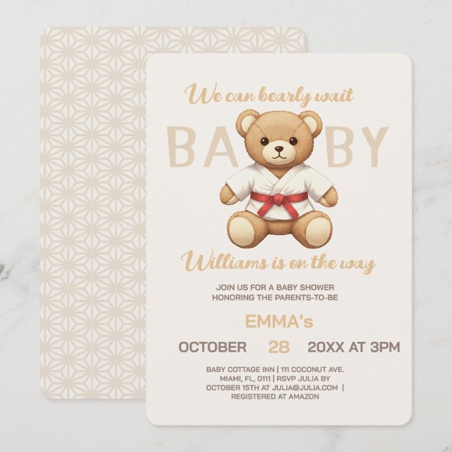 Legendary Red Belt Judo Bear – Baby Shower  (Frente/Verso)