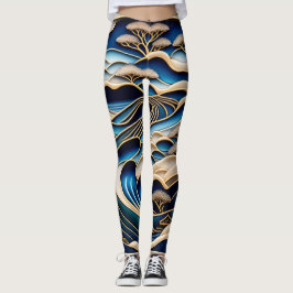 LEGGING ビンテージな日本の浮世絵北斎イズムとローファイアートが融合した着物柄のレギンス