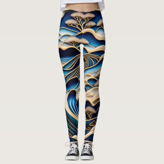 LEGGING ビンテージな日本の浮世絵北斎イズムとローファイアートが融合した着物柄のレギンス
