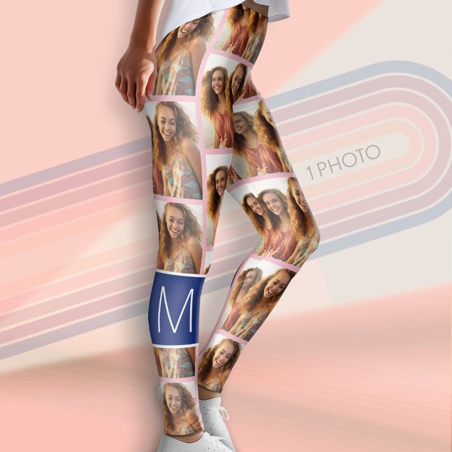 Legging 1 Colagem de Fotografias com Monograma Pode Editar (Custom Leggings with 1 Photo)