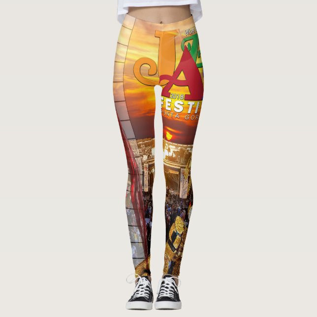 Legging 2018 vinho & caneleiras do Fest do jazz (Frente)