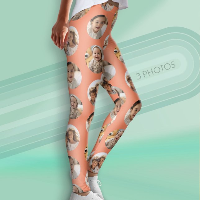 Legging 3 Colagem de Fotos Padrão de Meio Brick - Círculo  (Custom Leggings with Photo Collage)