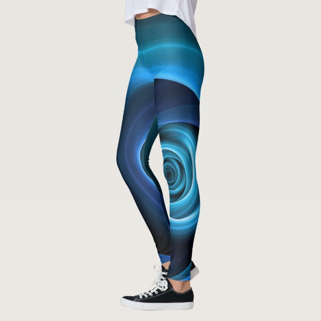 Legging 3D Cores Azuis Espirais Modernas Abstrato de Arte  (Esquerda)