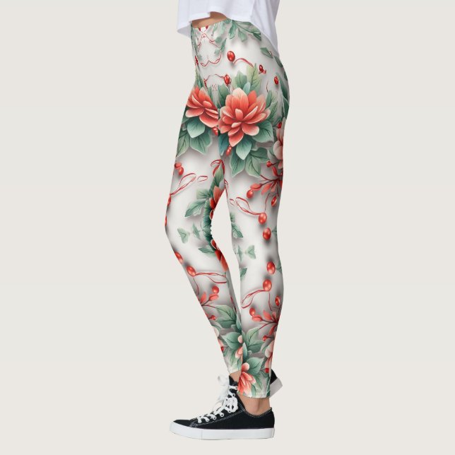 Legging 3d Flores de Natal Padrão Digital Floral (Esquerda)