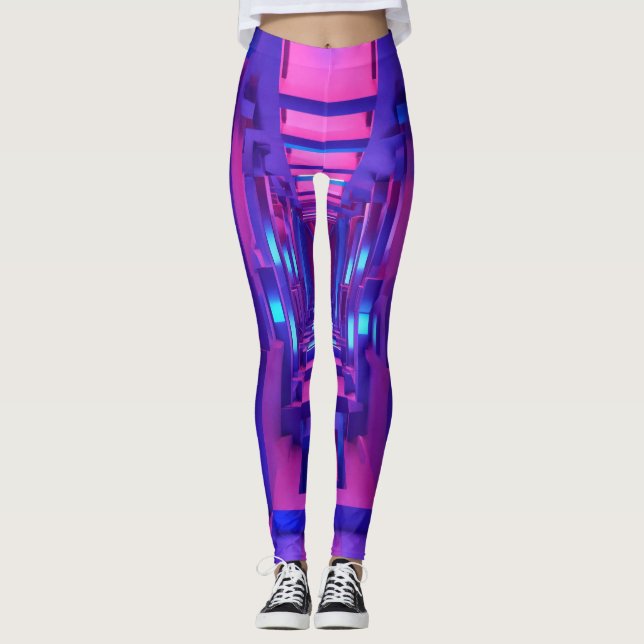 Legging "3D Púrpura e Blue Geo Leggings: Design Futurístic (Frente)
