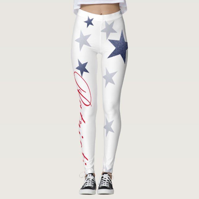Legging 4 de julho, estrelas brancas e azuis leggings. (Frente)