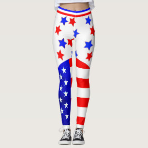 Legging 4 de julho EUA Red White Blue Stars and Stripes