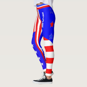 Legging 4 de julho EUA Red White Blue Stars and Stripes