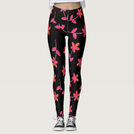 Legging 4Cindy floral preto alaranjado fúcsia