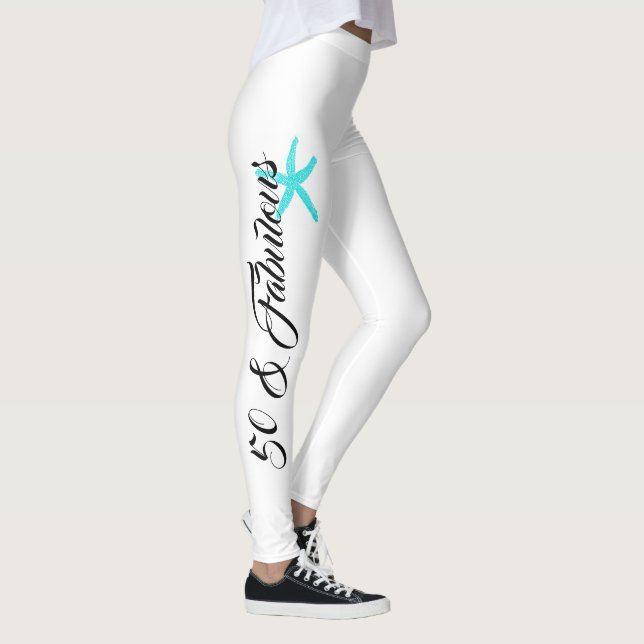 Legging 50 e Fabuloso Black White Teal Blue Starfish Legal (Direita)
