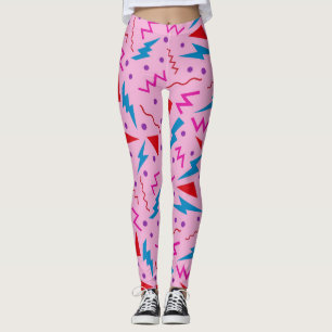 Legging 80s 90s Estilo Memphis Cor-de-rosa geométrico