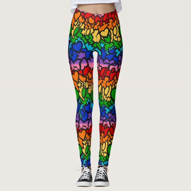 Legging 8-Listras Arco-íris Orgulho Squiggle (Frente)