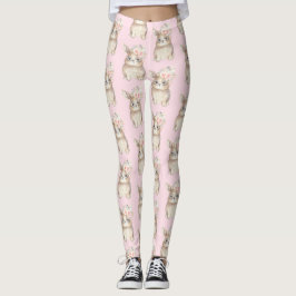 Legging A aguarela floral feminino do coelho de coelho