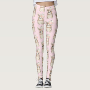 Legging A aguarela floral feminino do coelho de coelho