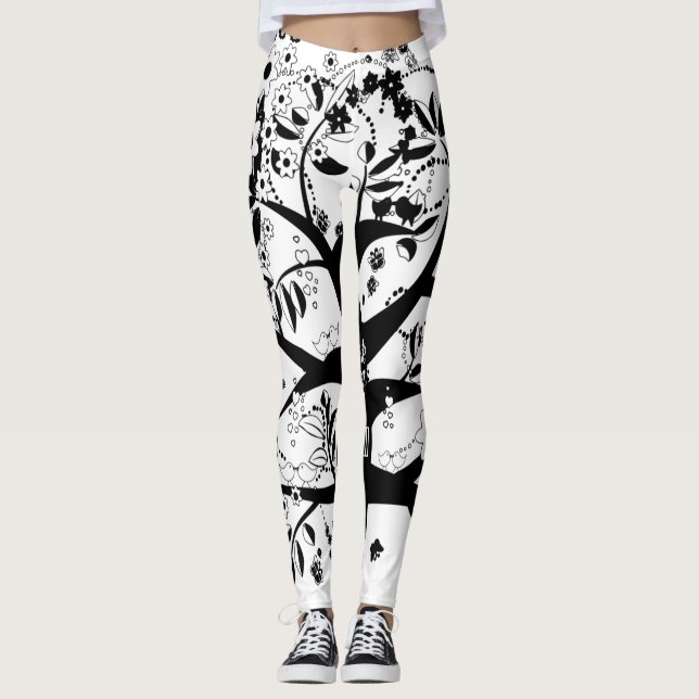 Legging A árvore negra e branca da vida (Frente)