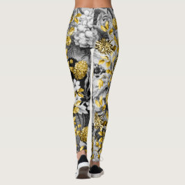 Legging A cinza branca preta tonifica Toile floral Dourado