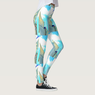 Legging a escuna navega o azul branco