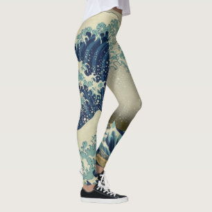 Legging A grande onda por Hokusai, arte do bloco de