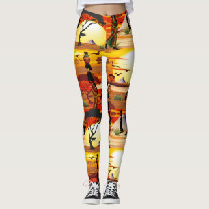Legging A linda mulher africana Silhouette sobre os sóis a