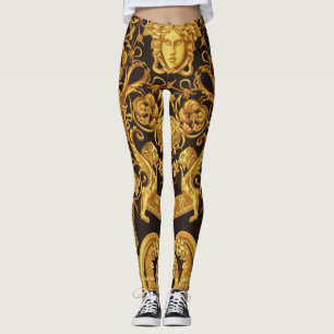 Legging a Medusa Górgona Dourada com Arabescos