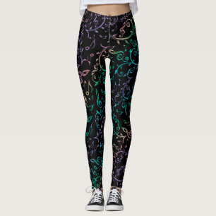 Legging A música do arco-íris nota caneleiras florais do