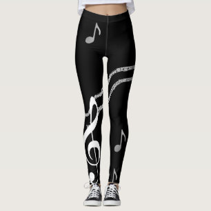 Legging A música nota caneleiras preto e branco