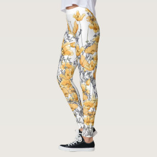 Legging A papoila amarela do vintage floresce caneleiras