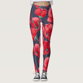 Legging A papoila vermelha chique floresce o teste padrão