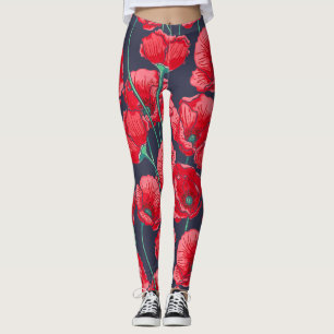 Legging A papoila vermelha chique floresce o teste padrão