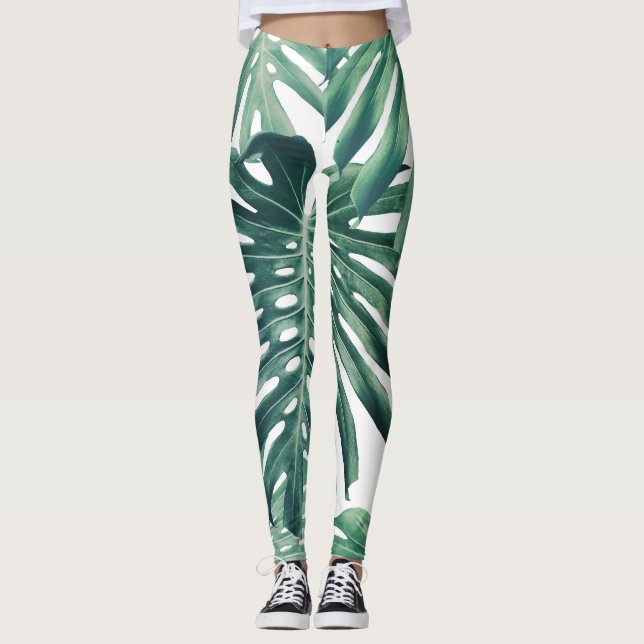 Legging A selva tropical deixa um fundo floral (Frente)