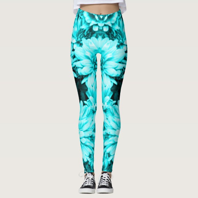 Legging A turquesa floresce caneleiras (Frente)