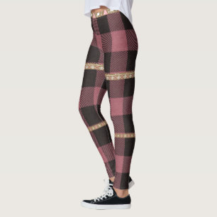 Legging A xadrez cor-de-rosa do búfalo com Nordic listra