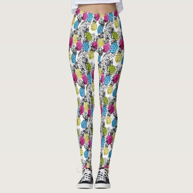 Legging Abacaxis do pop art e folhas de palmeira 2 (Frente)