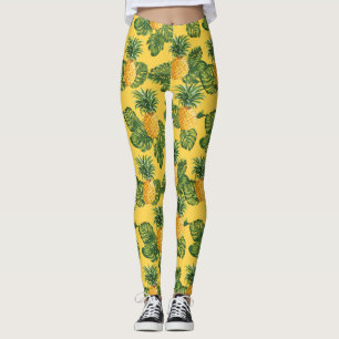 Legging Abacaxis e Folhas Tropicais Em Dourado