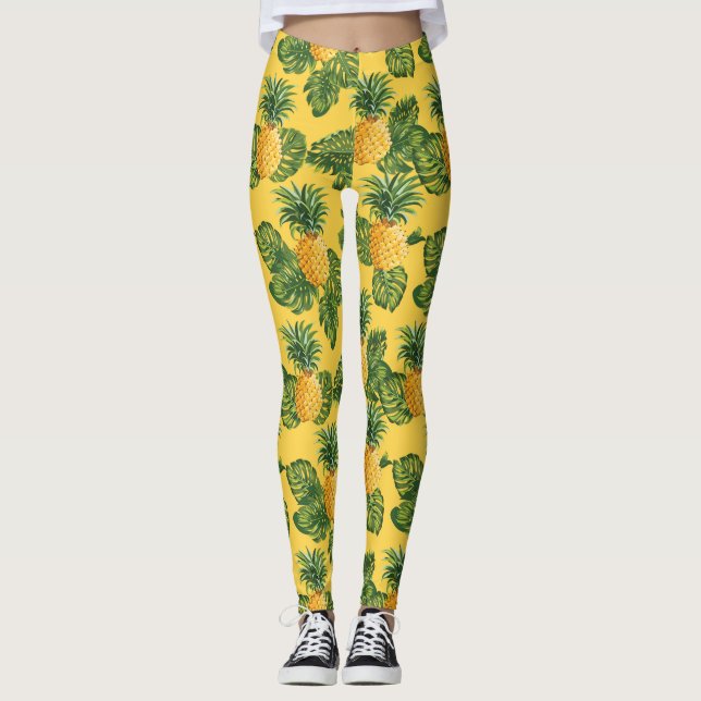 Legging Abacaxis e Folhas Tropicais Em Dourado (Frente)