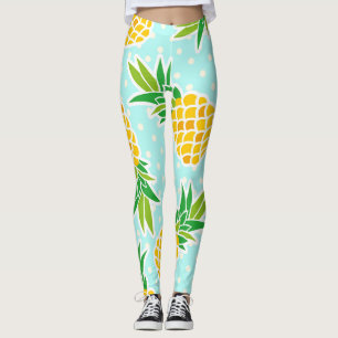 Legging Abacaxis Exóticos: Diversão Polka-Ponto Azul.