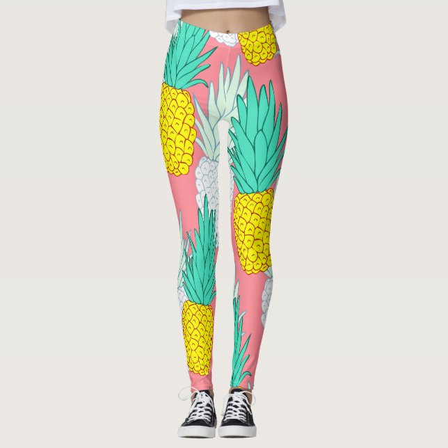 Legging Abacaxis Tropicais: Chic de Cartoon Vermelho. (Frente)