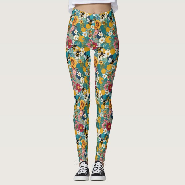 Legging Abejas y Florales Patrón de abeja flor (Frente)