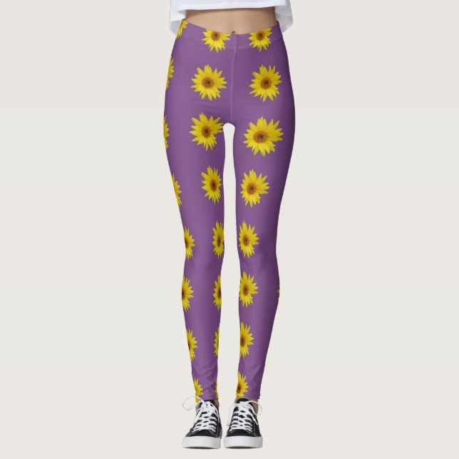 Legging Abelha em um girassol com fundo roxo (Frente)