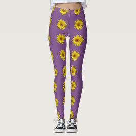 Legging Abelha num girassol com fundo roxo