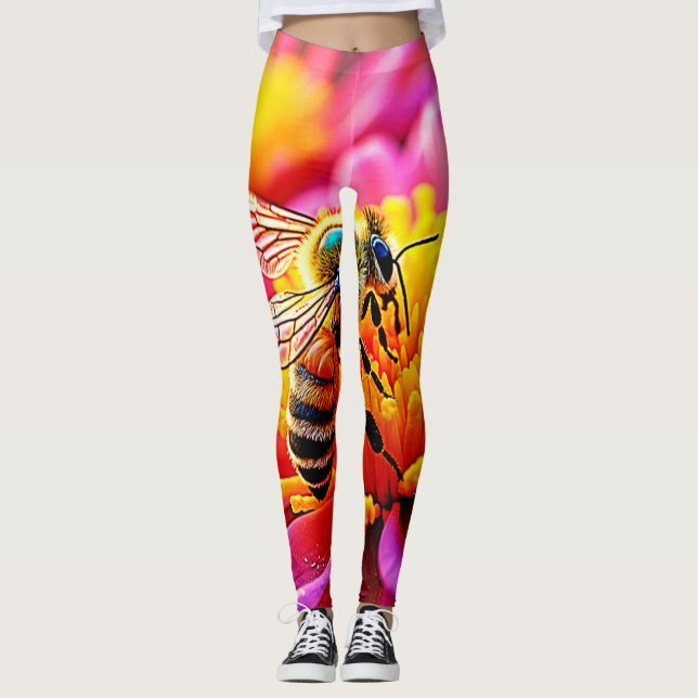 Legging Abelha Vibrante na Design de Bloom (Frente)