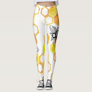 Legging Abelhas de Mel: Padrão Amarelo de Aquarela
