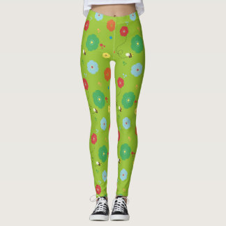 Legging Abelhas flores verdes amarelas