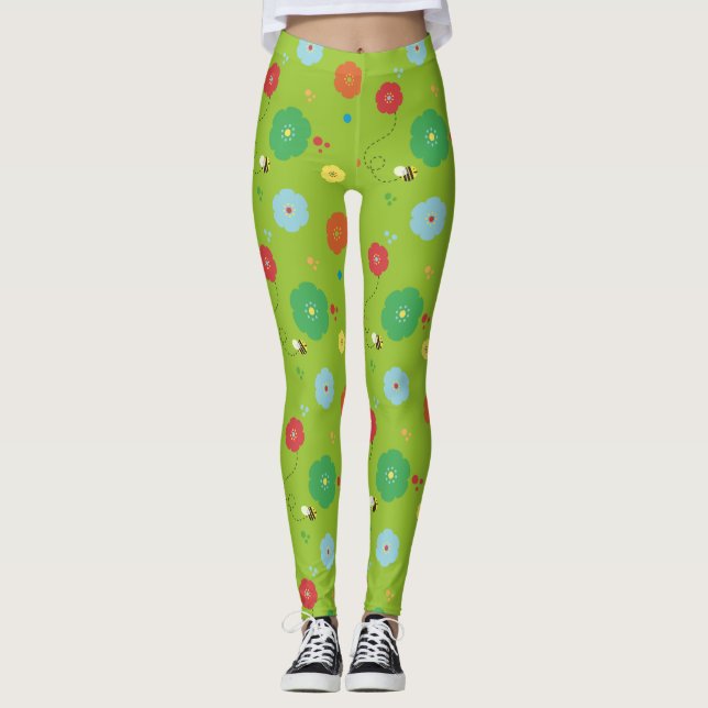 Legging Abelhas flores verdes amarelas (Frente)