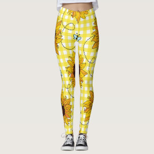 Legging Abelhas, girassóis, testados, padrão de colheita.