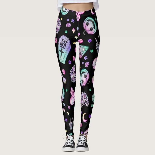 Legging Abelhas góticas e cemitério de Halloween (Frente)