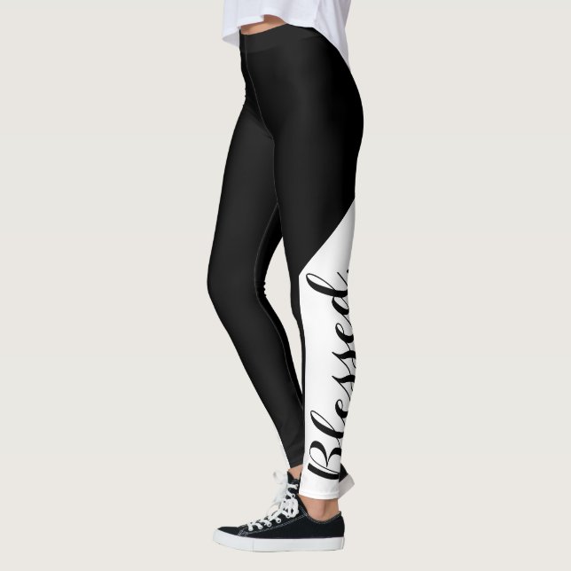Legging  Abençoado. Cristão Negro Branco Moderno (Esquerda)