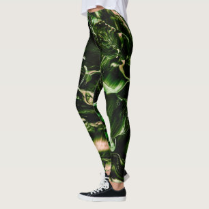 Legging Abertura de ondas verdes e beges escuras e venenos