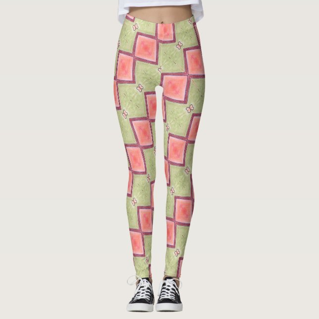 Legging ABL - 069 - Borboleta verde e salmão (Frente)